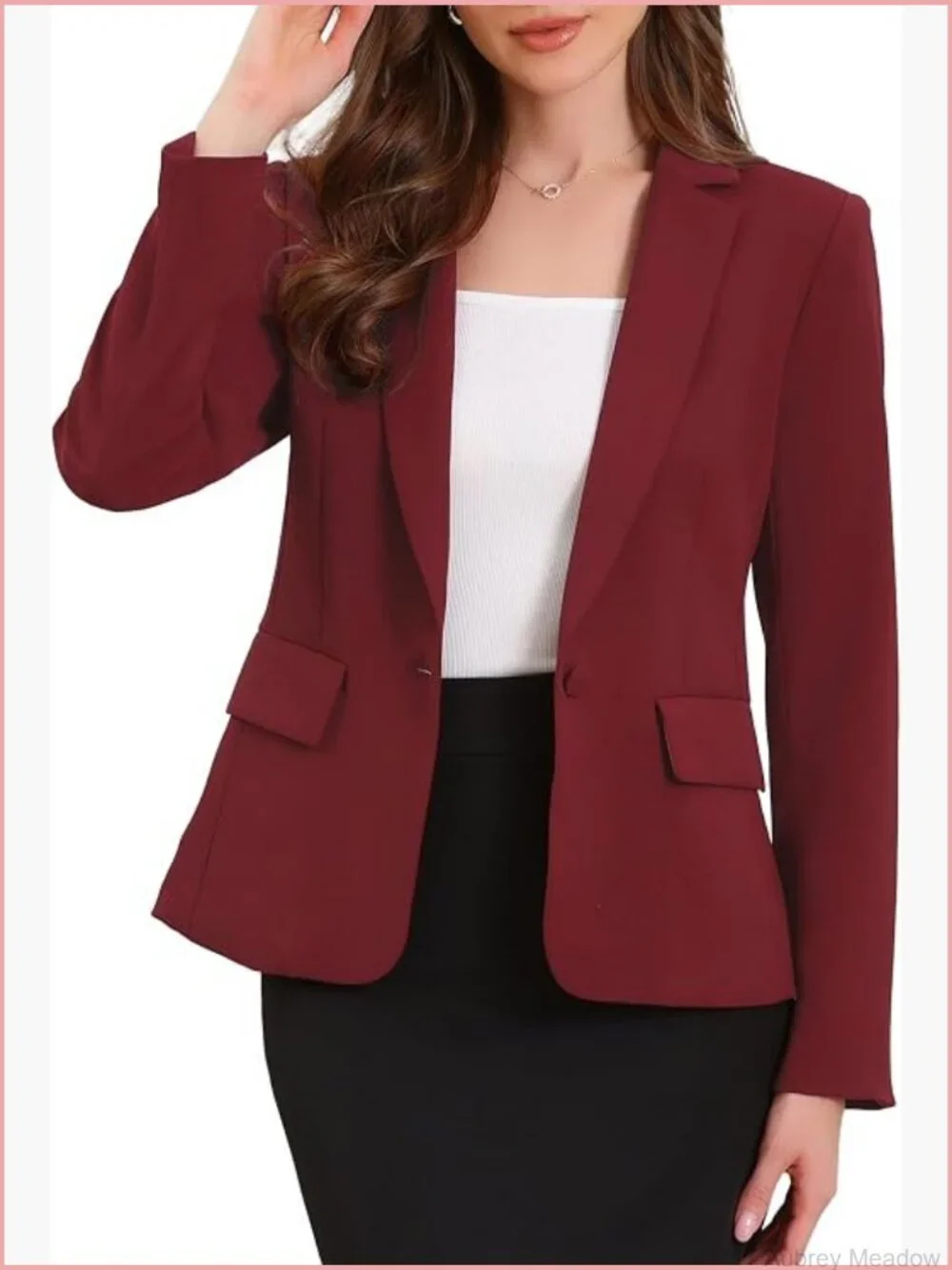 One-Button Blazer with Pockets & Shoulder Pads for Office Work